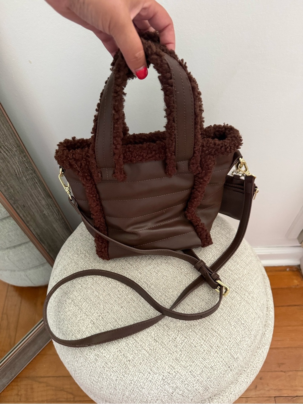 Aspen Brown Sherpa-Trim Quilted Tote Bag - Women's Shoulder & Crossbody